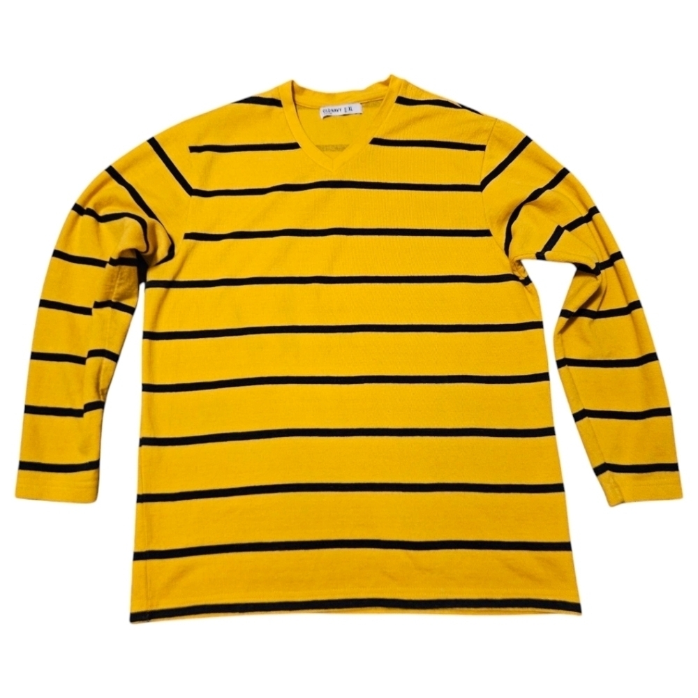 M Old Navy Striped V-Neck Long Sleeve 100% Cotton Shirt XL y2k 00s Retro Grunge